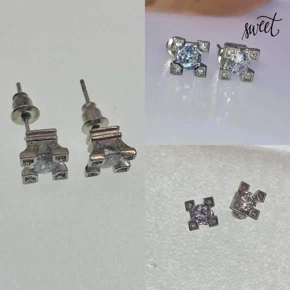 Simulated Diamond Multi Gemstone Stud Earrings - Picture 6 of 6